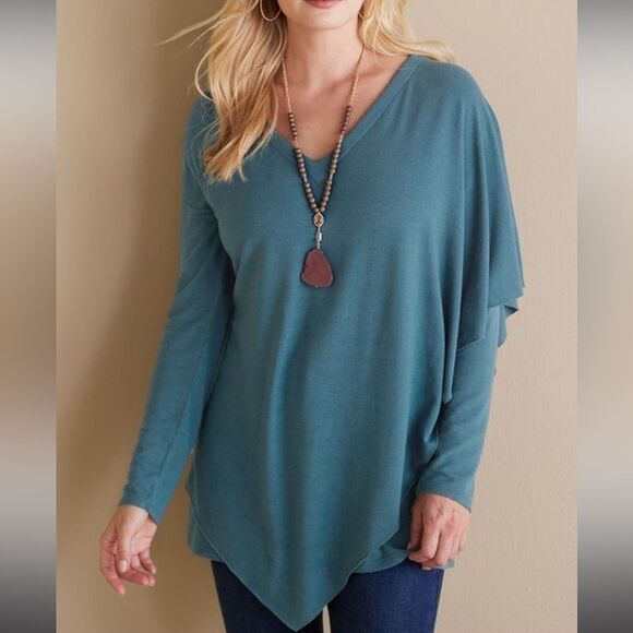 Soft Surroundings Teal Madeline Tunic light sweater long sleeve size Small - Picture 6 of 14